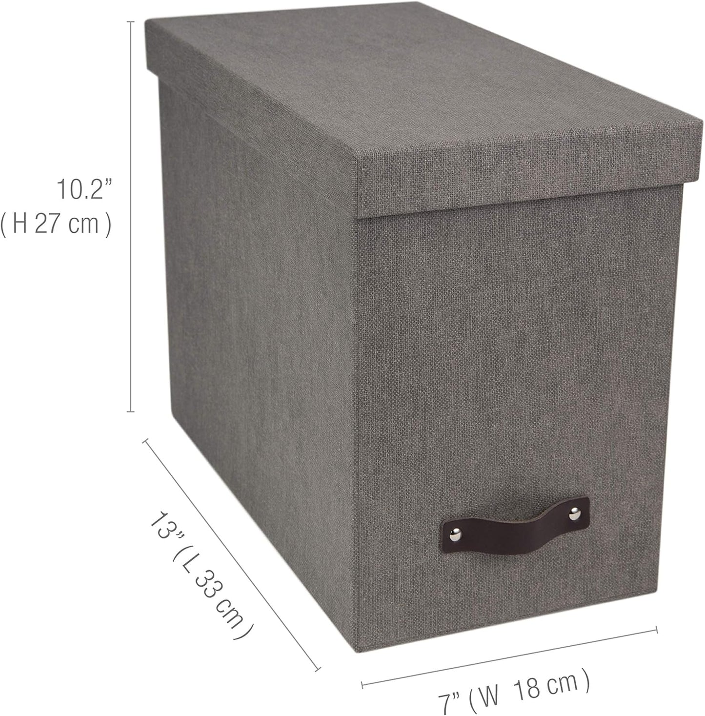 Bigso John Desktop File Box - Storage Solution and Document Organizer for Important Paperwork - Durable Hanging File Box with a Lid and Leather Handle - 7.4 in x 13 in x 10.4 in - Grey