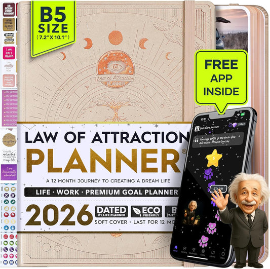 2026 Planner Weekly and Monthly | Law of Attraction Planner with Panduo App | A 12 Month Journey for Productivity, Gratitude & Goal Setting | Includes Foldable Vision Board, Gift Box & Stickers