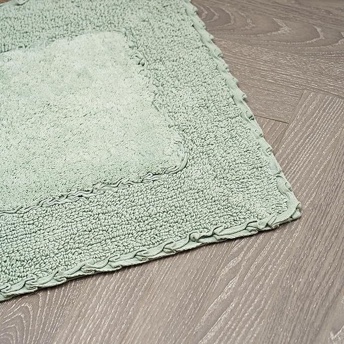Laura Ashley Ruffle Border 100% Cotton Bath Rug, Green, 20"x 34"