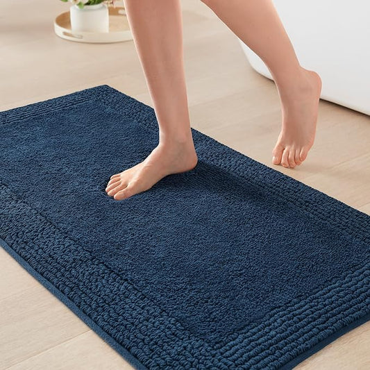 Madison Park Splendor Reversible 100% Cotton Tufted Bathroom Rug-3000 GSM Hotel Quality Luxurious Plush Medium Pile Bath Mat Absorbent, Quick Dry, Shower Room Décor, 24x36 Navy