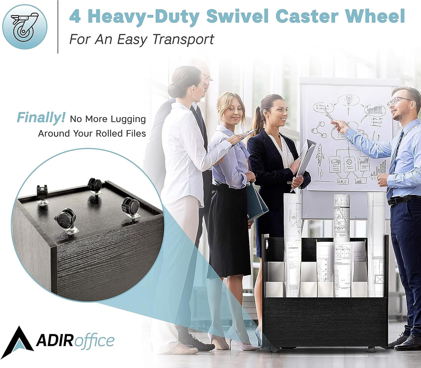 Adir Blue Print Storage Organizer - Mobile Roll File Cart, Construction Plan Holders, Blueprint Cabinet with Wheels, Roll Files Storage for Office and Home (21 Slots, Black)