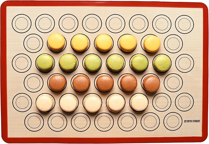 Macaron Silicone Baking Mats - Non-Stick Macaron Mat for Easy Baking | Heat Resistant & Dishwasher Safe Macaron Baking Mat | Reusable & Eco-Friendly, 3/4 Size - Pack of 3 - For Macarons Red Border