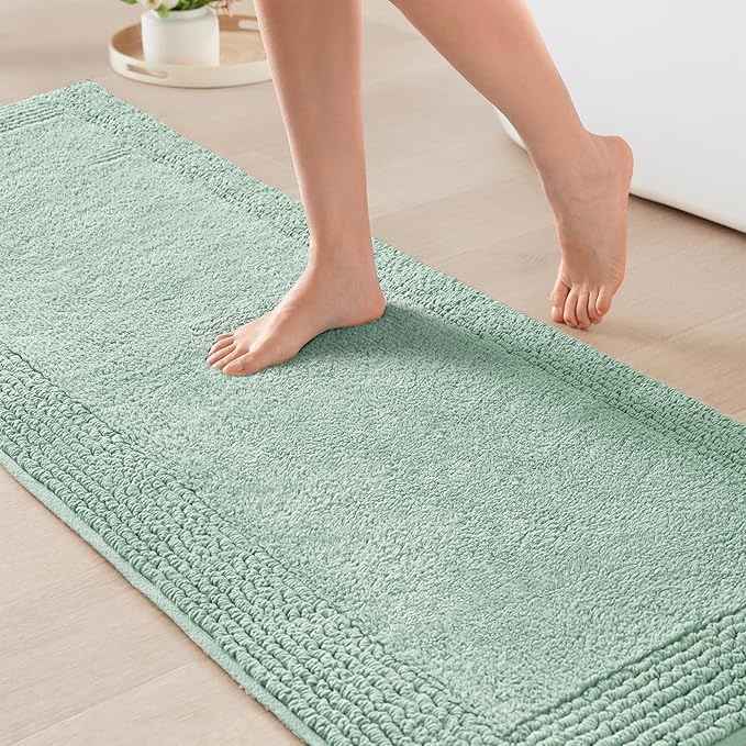 Madison Park Splendor Reversible 100% Cotton Tufted Bathroom Rug-3000 GSM Hotel Quality Luxurious Plush Medium Pile Bath Mat Absorbent, Quick Dry, Shower Room Décor, 24x72 Green