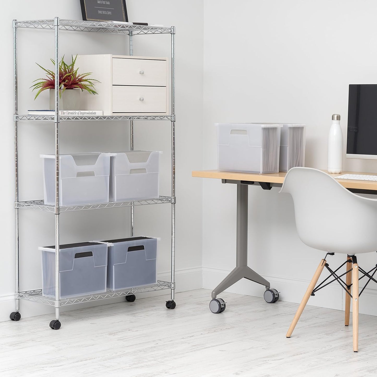 IRIS USA Medium Portable Desktop File Box with Open Lid, 6 Pack, Side Handles, Hanging File Folders, Tabs & Inserts, Letter Size, Magazines, Newspapers, Mail, Books, Notebooks, Clear