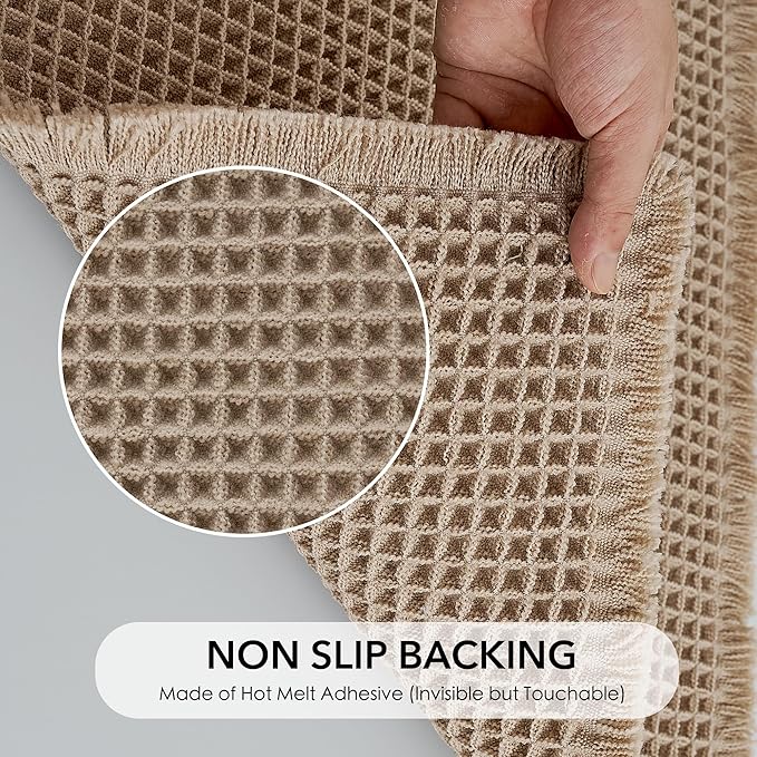 KGORGE Waffle Bath Mat for Bathroom Tub, Black Boho Non Slip Dry Fast Ultra Soft Bathroom Runner Rug, Rubber Backed Super Absorbent for Kitchen Floor Bathtubs Shower, Brown, 17" W X 24" L 1pc