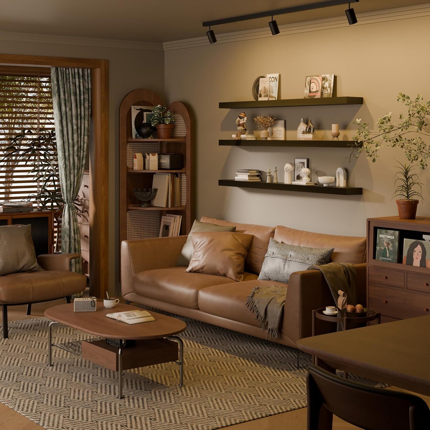 Floating Shelves for Wall, 72 Inch Extra Long Brown Wall Shelves, Set of 3, Hanging Invisible Brackets Floating Shelves for Living Room,Bedroom,and Kitchen (Black, 3T72IN)