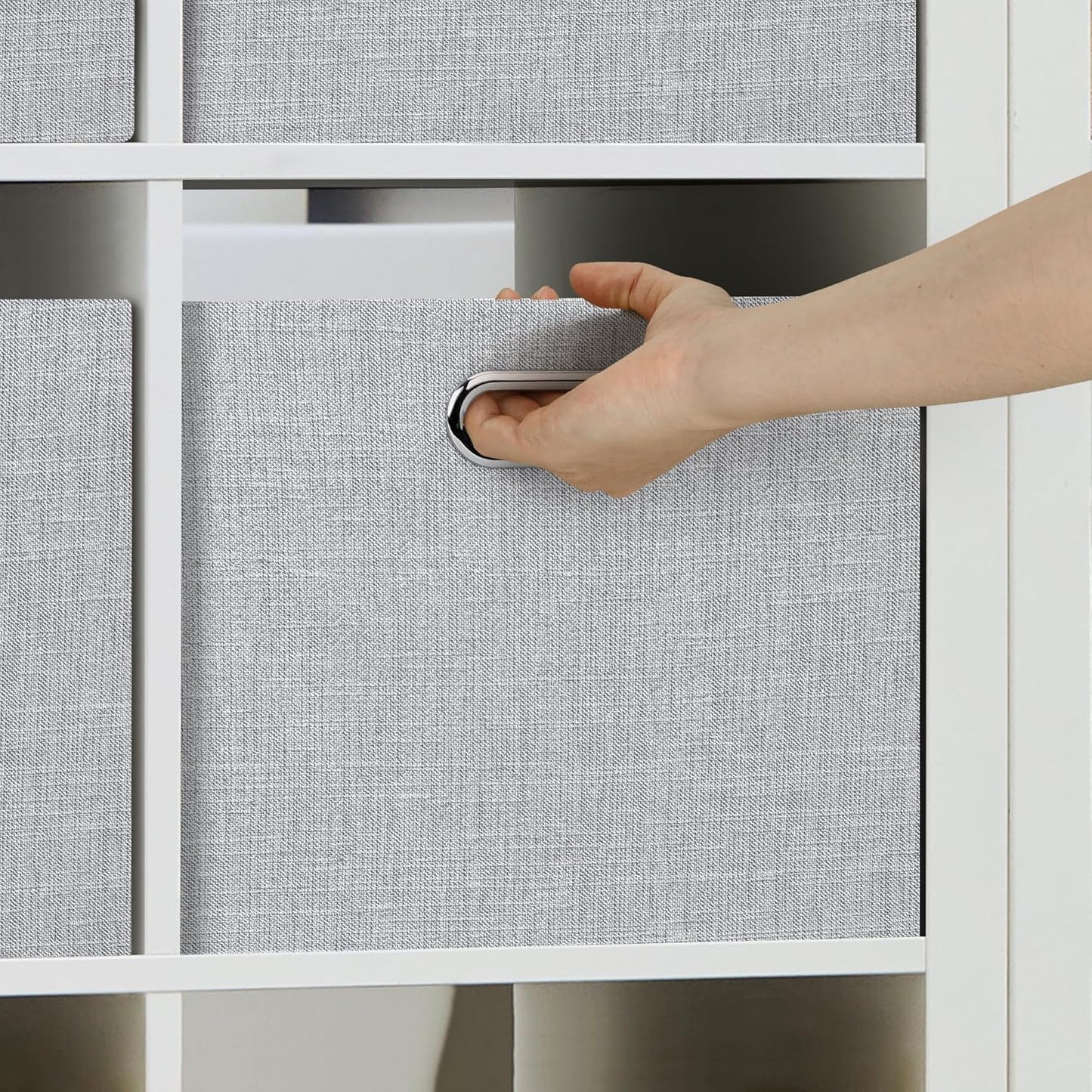 Posprica Closet Organizers and Storage, 4 Pack Large Linen Storage Bins, Decorative Shelf Storage Baskets for Organizing, Foldable Fabric Storage Box for Clothes, Toy, 16.5x12x10.25 Inch(Grey)