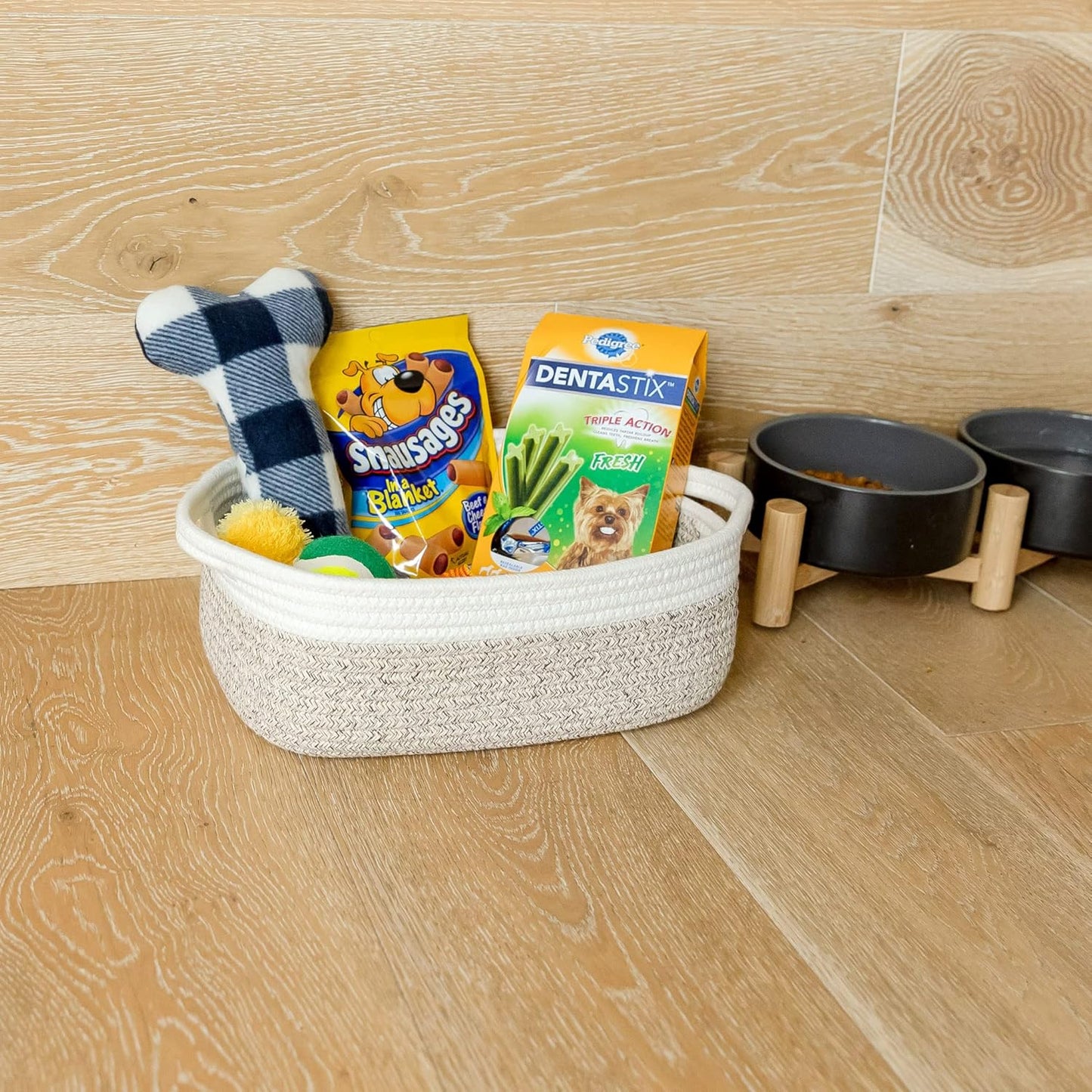 NaturalCozy 5-Piece Rectangle Storage Basket Set- Natural Cotton Rope Woven Baskets for Organizing! Small Basket for Montessori, Baby Nursery, Dog Toy Baskets, Cat Toy Box, Bathroom Organization Bin