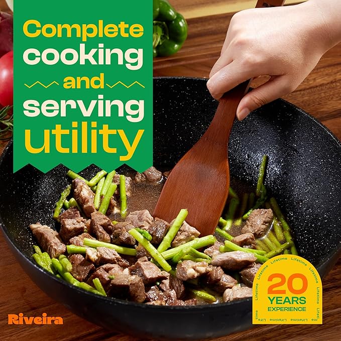 Riveira Premium Brown Bamboo Wooden Spoons for Cooking Set of 3 – Premium Brown Bamboo Wooden Cooking Utensils, Wooden Spatula, Wooden Spoon - Premium Quality Wooden Utensil Set for Non-Toxic Cooking