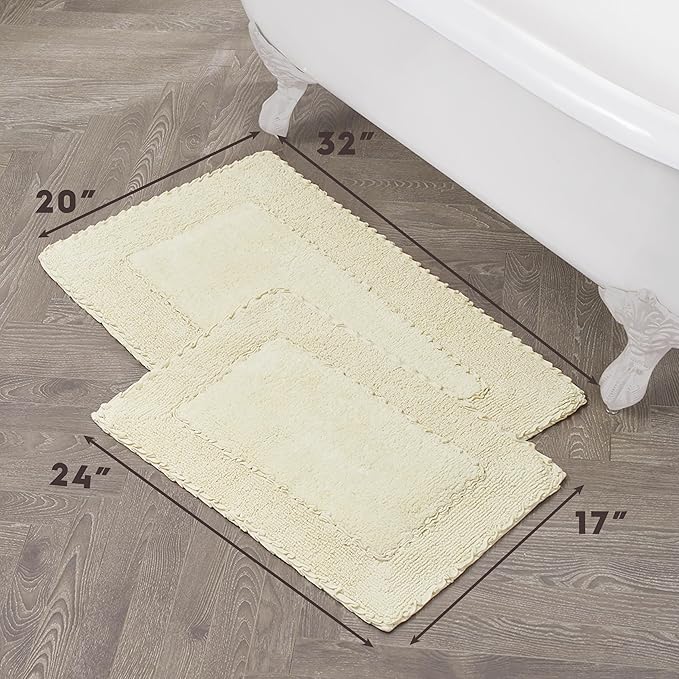 Laura Ashley Ruffle Border 100% Cotton Bath Rug Set, Yellow, 17" x 24"/ 20" x 32"