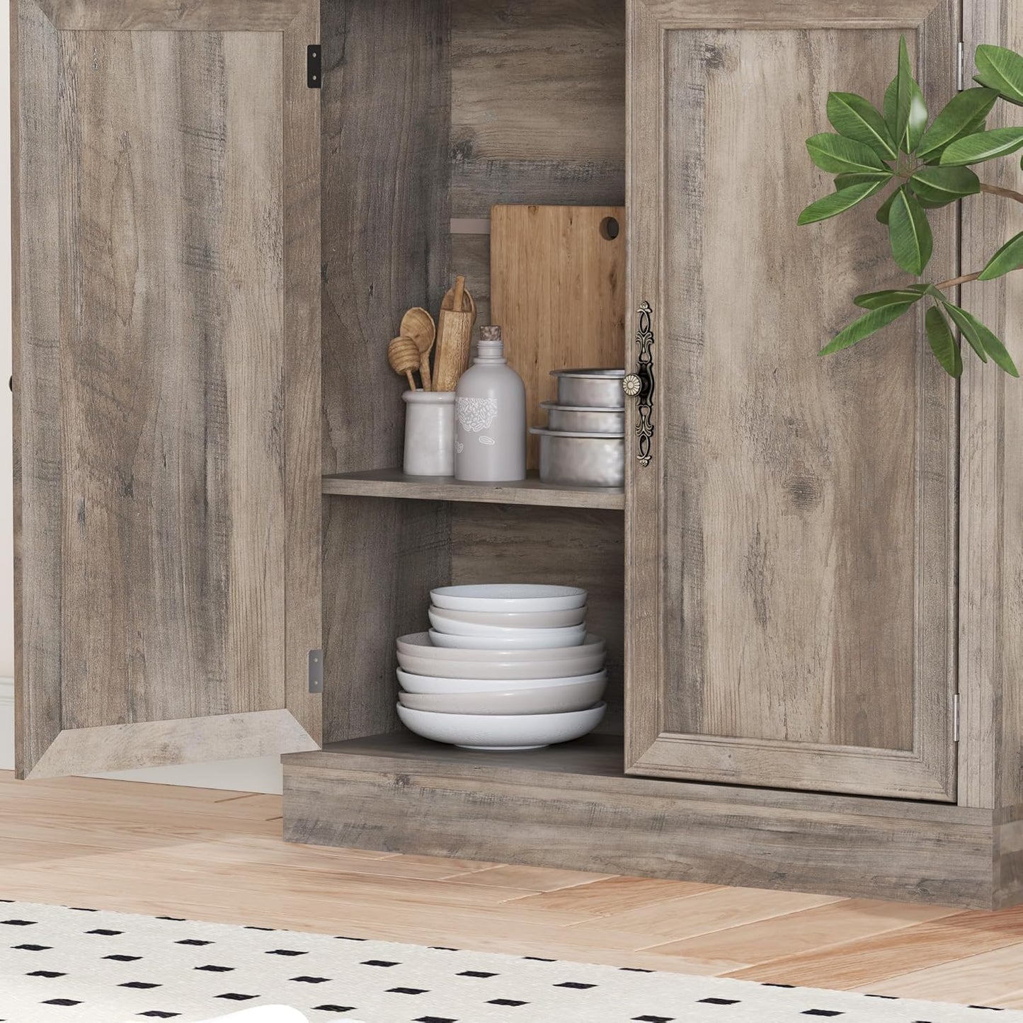 71.4" Tall Bookshelf with Cabinet, 5-Tier Floor Standing Bookcase with Doors & Adjustable Shelves, 31.5" Wide Storage Shelf, Metal Handles, Modern Organizer for Home Office, Living Room