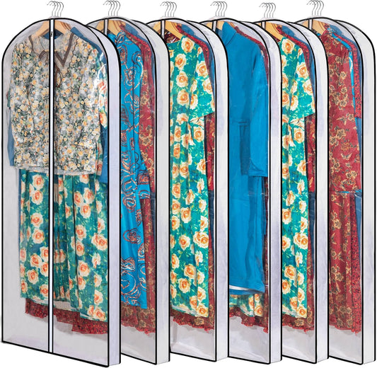 Clear Garment Storage with 4" Gusseted Hanging Covers - Durable, Transparent Protectors for Long Coats, Gowns, Dresses - 24"x 60"x 4" / 6 Pack