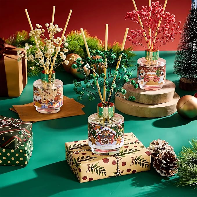 Airkeep Reed Diffuser Set of 3,Balsam & Cedar Balsam & Fir Christmas Spice Oil Reed Diffusers for Bedroom Living Room Office Aromatherapy Oil Reed Diffuser for Gift 50ml x 3