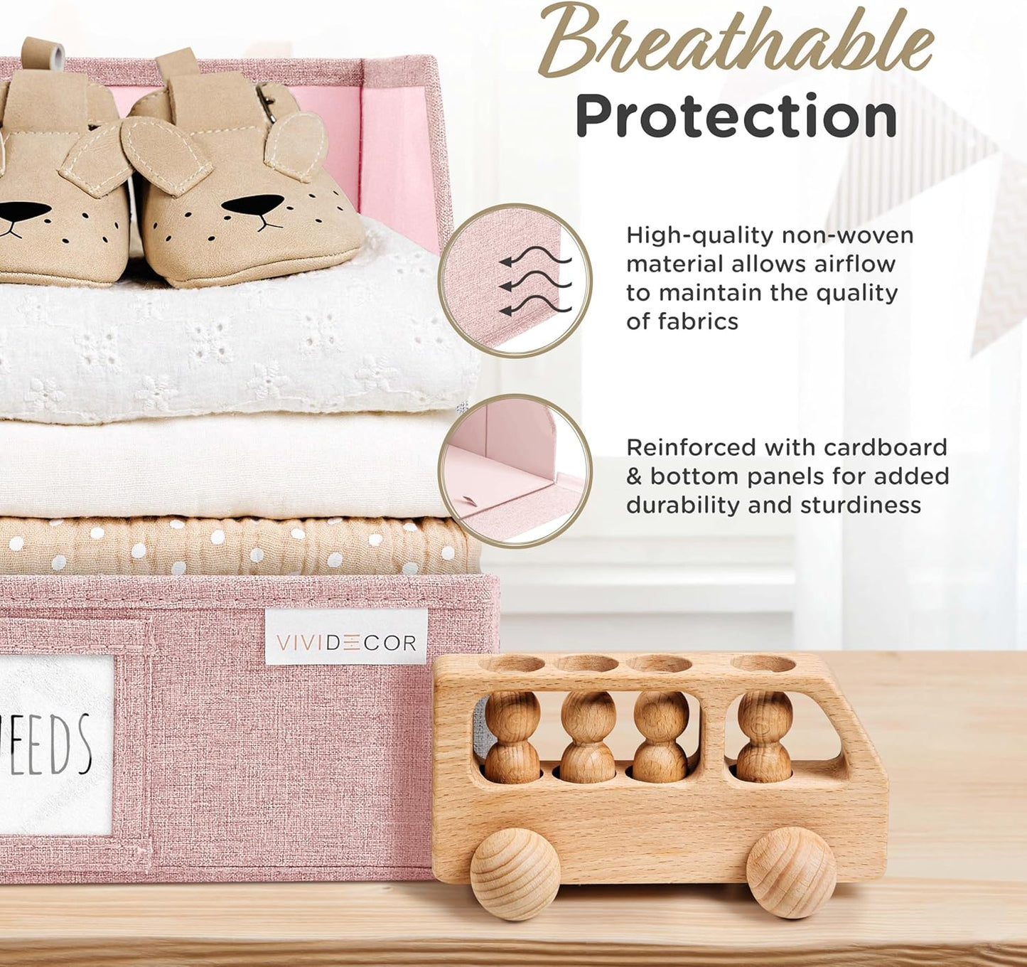 Closet Bins for Organization – 12x12x10 Foldable Boxes for Clothes, Fabric Trapezoid Storage Bins, Storage Baskets, Decorative Storage Baskets, Sweaters, Baby Clothes, Nursery– Pink, 3 Pack