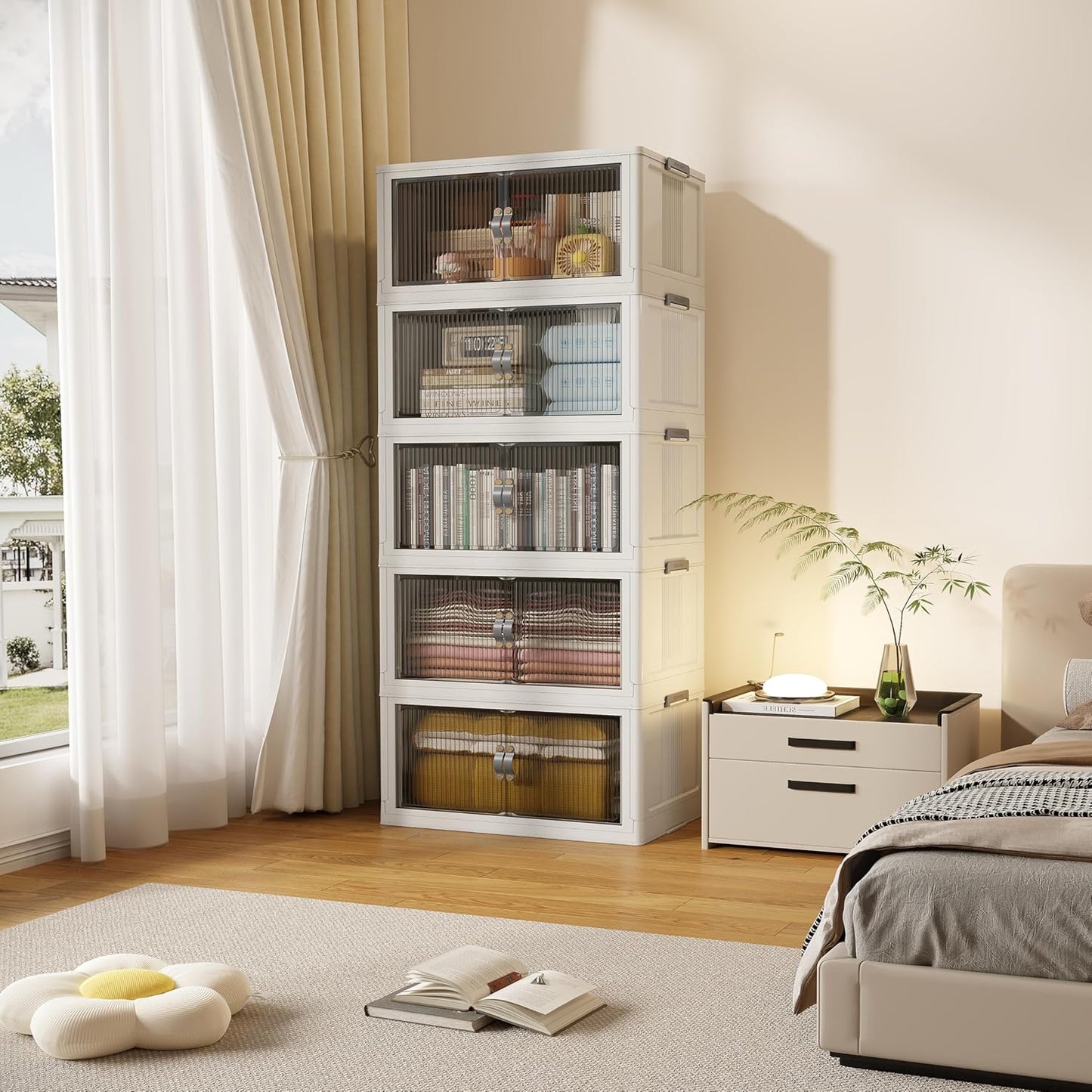 SAILUN 136Gal/543Qt Stackable Storage Bins Folding Collapsible Storage Bins with Lid, Closet Organizers and Storage, Grey 26" W x 17" D x 71" H