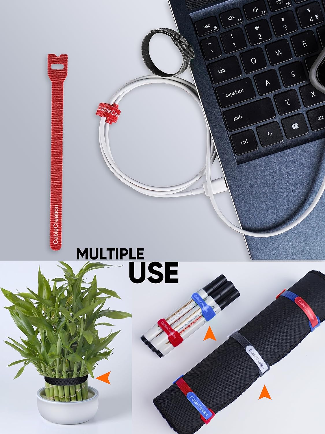 CableCreation Cable Ties, 60PCS Reusable Fastening Cable Management/Wire Organizer Cord, Hook and Loop Microfiber Cloth Cord Ties, 6-Inch (Multi-Colored)