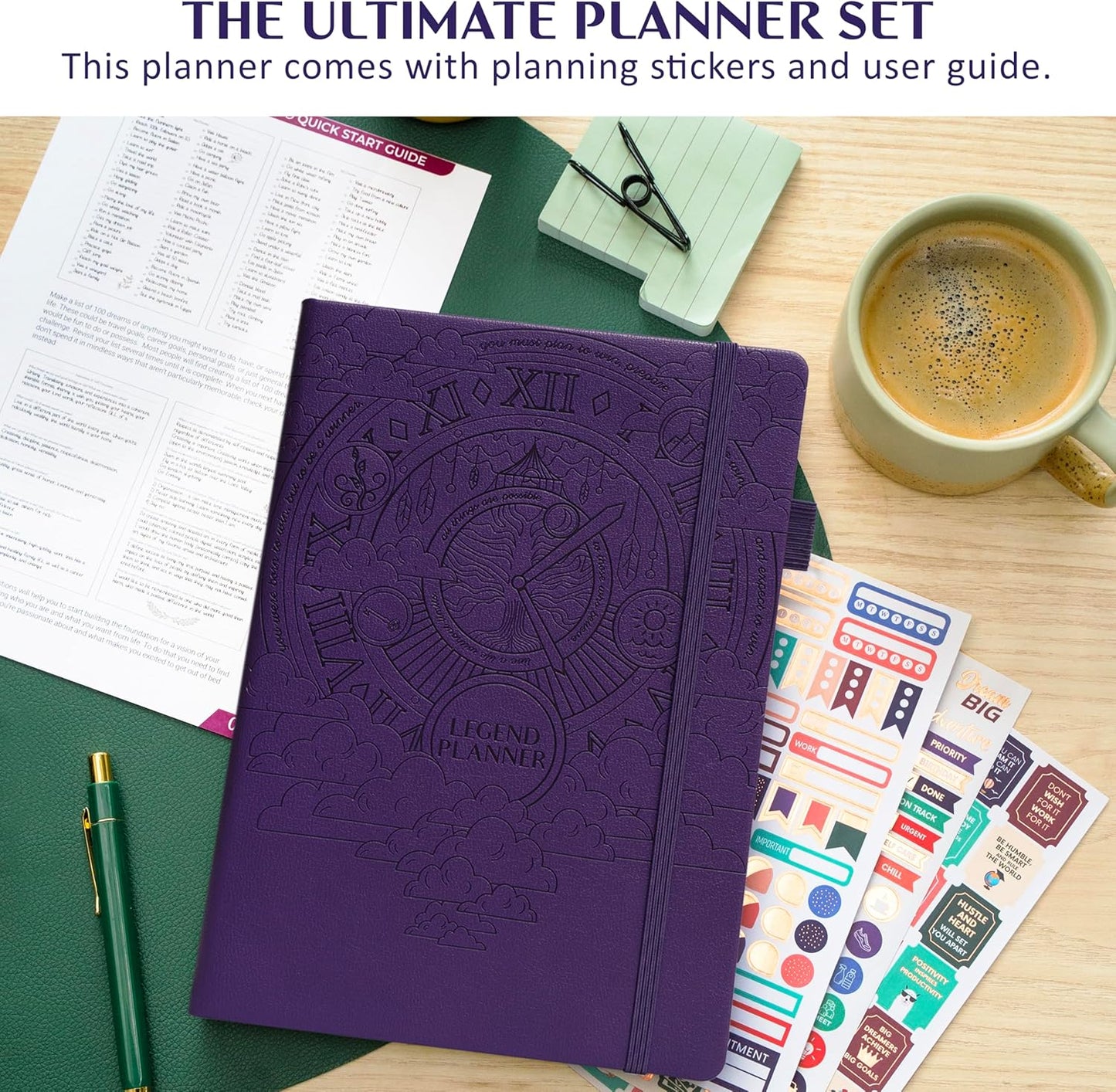 Legend Planner PRO Dated Jan 2026-Jan 2027 – Deluxe Weekly & Daily Organizer with Time Slots. Appointment Book Journal for Work & Time Management, A4 Hardcover (Dark Purple)