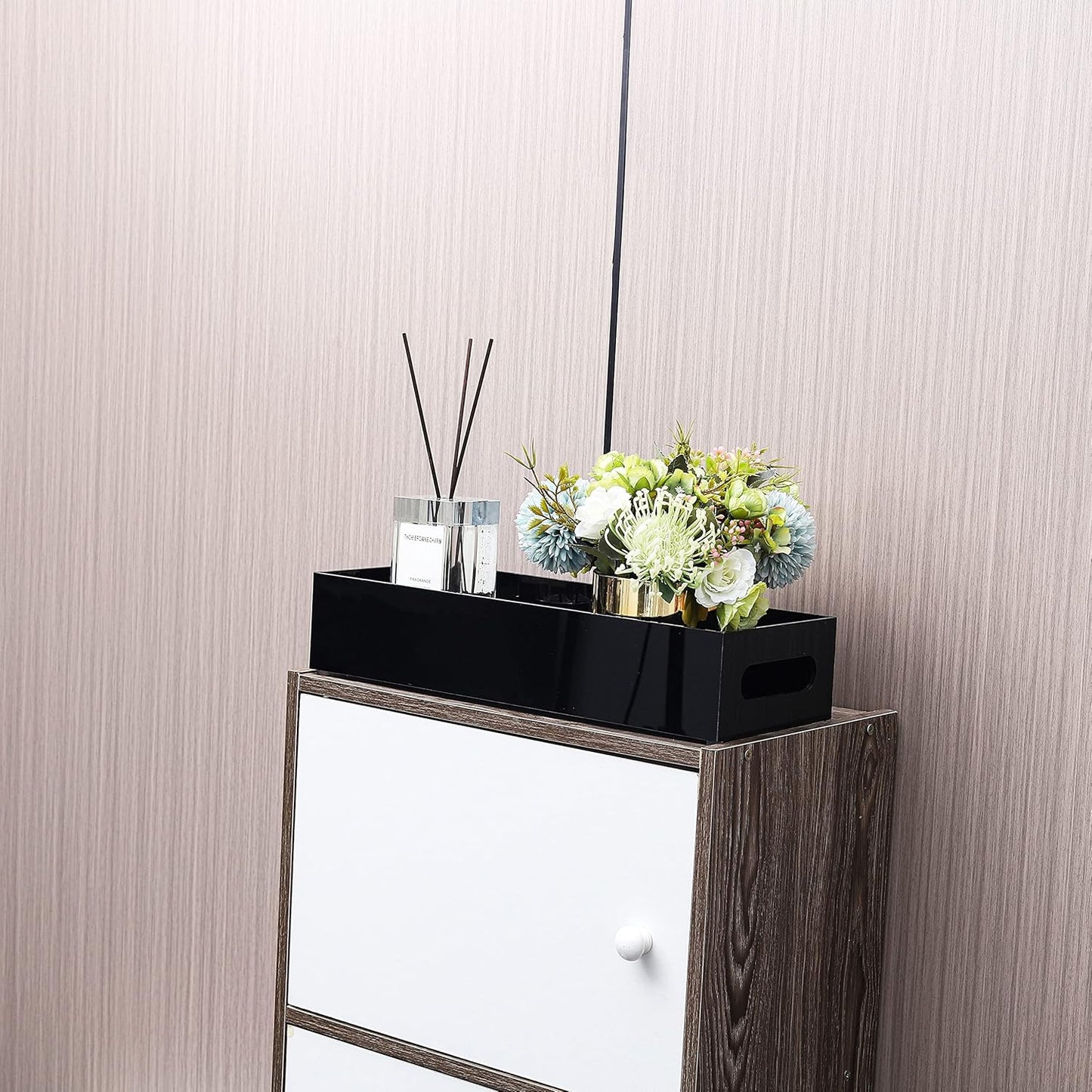 IEEK Toilet Paper Holder with Storage Acrylic Basket, Modern Tank Tray with Non-Slip Mat, Black Decor for Bathroom, Vanity, Bedroom, Entryway, Living Room