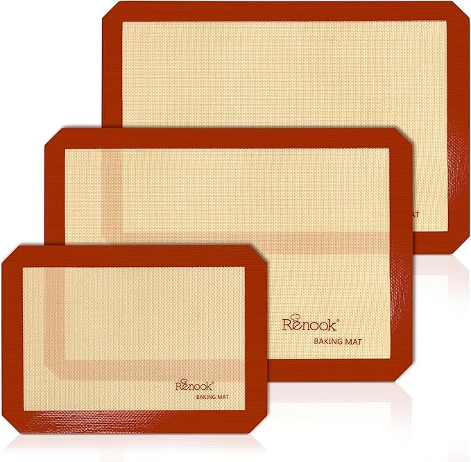 RENOOK Silicone Baking Mats, 3PACK Reusable Non-stick Baking Mats for Cookies, Easy Clean & Non-Slip Food Grade, 16.5’’ x 11.6’’ Baking Sheets for Cookies, Bread and Pastry, Baking Supplies for Oven