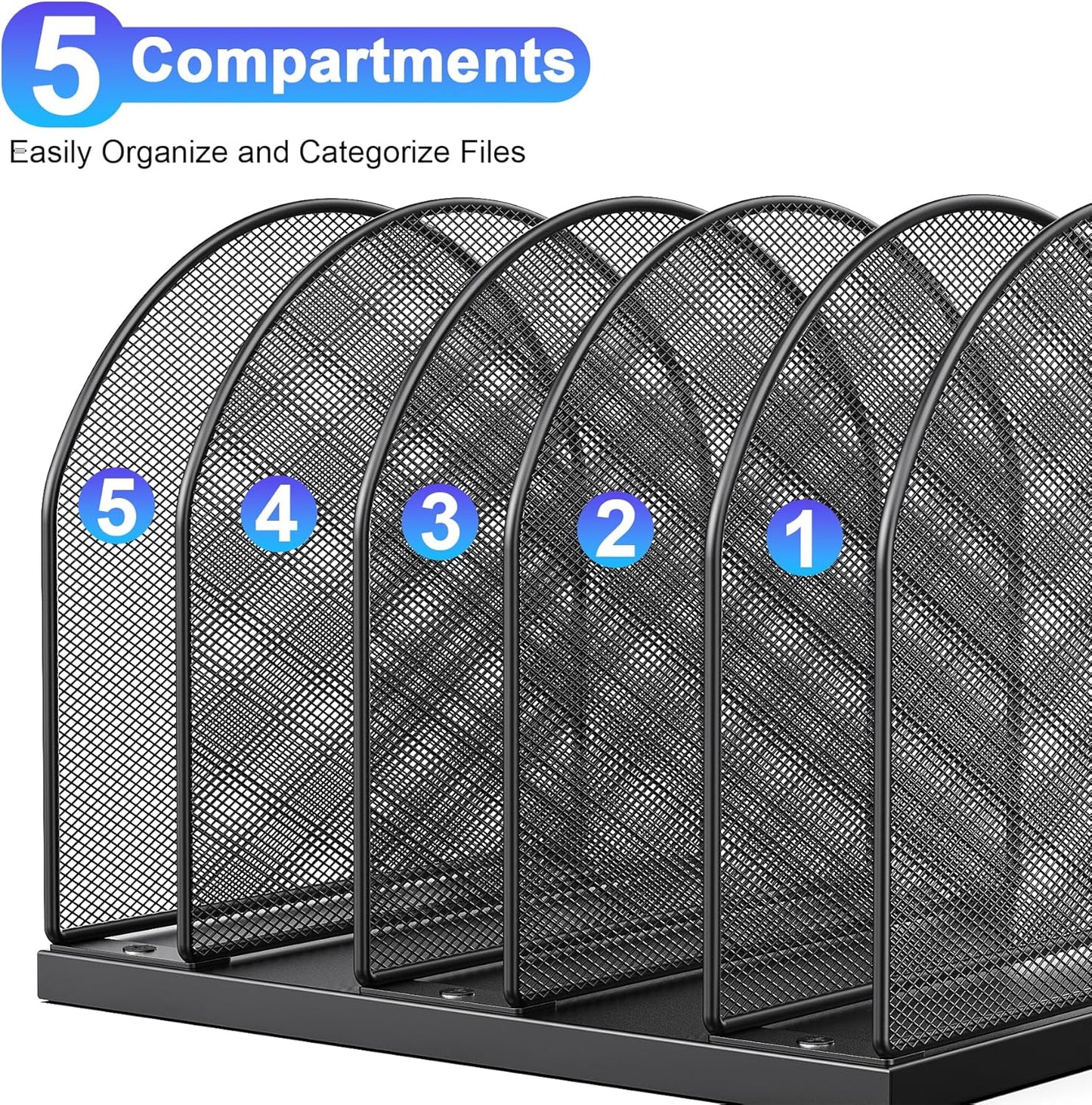 gianotter Desktop File Organizer, Desk Organizer with 5 Compartments, Paper Organizer for Desk, Workspace Organizers for Office Supplies (Black)