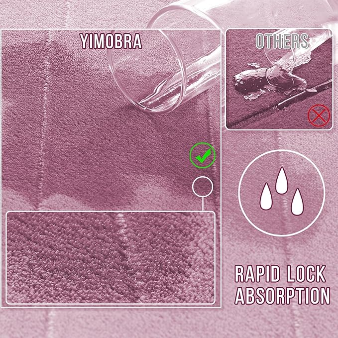 Yimobra Memory Foam Bath Mat, Super Soft Absorbent Bathroom Rug Non Slip, Quick Dry, Machine Washable Floor Carpet for Tub Shower, Home Decor Accessories, 24x17, Mauve
