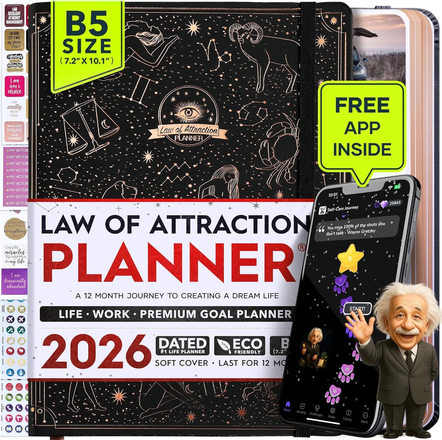 2026 Planner Weekly and Monthly | Law of Attraction Planner with Panduo App | A 12 Month Journey for Productivity, Gratitude & Goal Setting | Includes Foldable Vision Board, Gift Box & Stickers