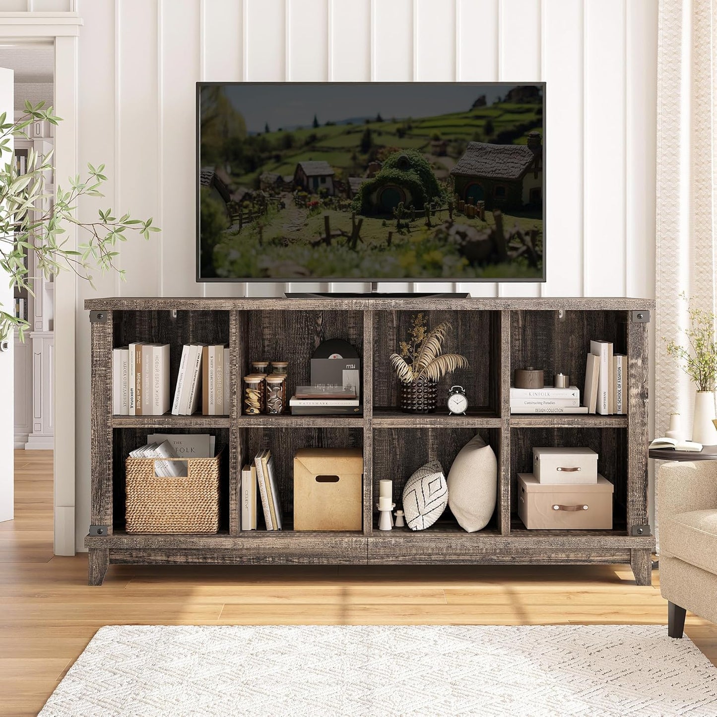 EnHomee 8 Cube Storage Organizer and Shelves, Cube Shelf Bookshelf for Home and Bedroom, Black Oak