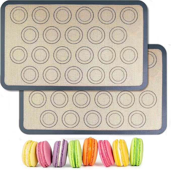 HOOMIL Macaron Silicone Baking Mats 2-Pack, 15" x 10" Jelly Roll Pan Size Macaron Silicone Mat, Non-Stick, Reusable, Food Safe Baking Mat - Brown+Gray