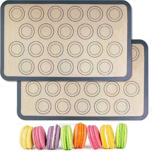 HOOMIL Macaron Silicone Baking Mats 2-Pack, 15" x 10" Jelly Roll Pan Size Macaron Silicone Mat, Non-Stick, Reusable, Food Safe Baking Mat - Brown+Gray