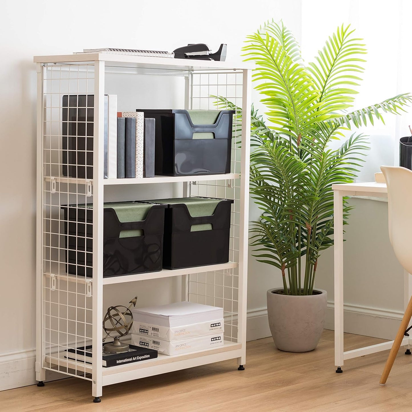 IRIS USA Large Portable Desktop File Box with Open Lid, 4 Pack, Side Handles, Hanging File Folders, Tabs & Inserts, Letter Size, Magazines, Newspapers, Mail, Books, Notebooks, Black