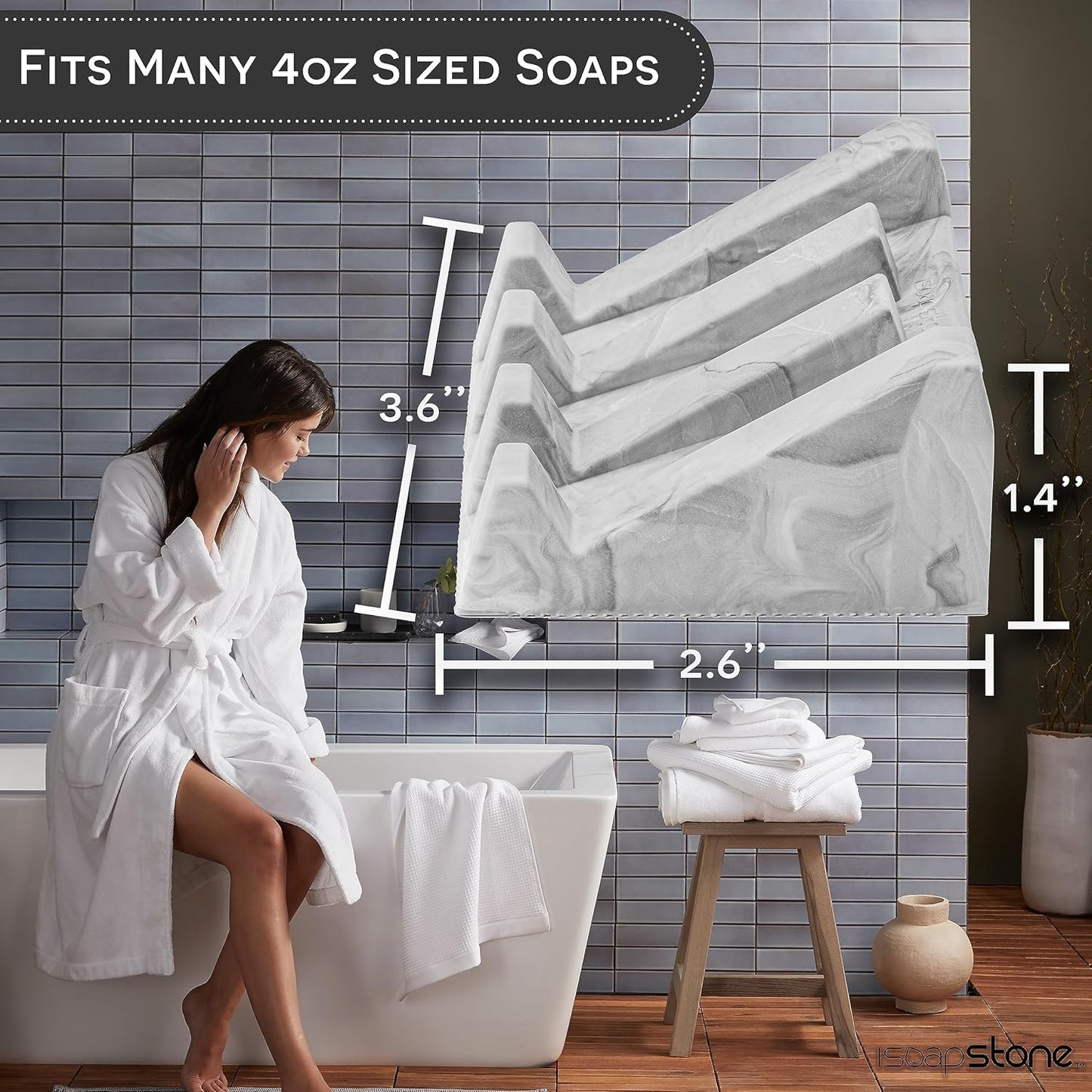 Silicone Soap Dish (USA Patented) Self Draining Bar Soap Holder for Shower Bathroom Sink, Drying Soap Dish Tray Kitchen Sponge Holder Easy Cleaning Soap Saver (Light Marble Design, 2)