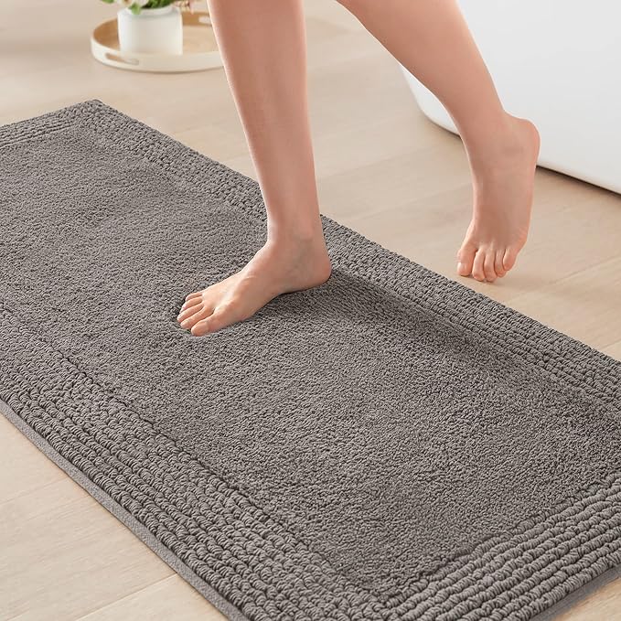 Madison Park Splendor Reversible 100% Cotton Tufted Bathroom Rug-3000 GSM Hotel Quality Luxurious Plush Medium Pile Bath Mat Absorbent, Quick Dry, Shower Room Décor, 24x60 Charcoal
