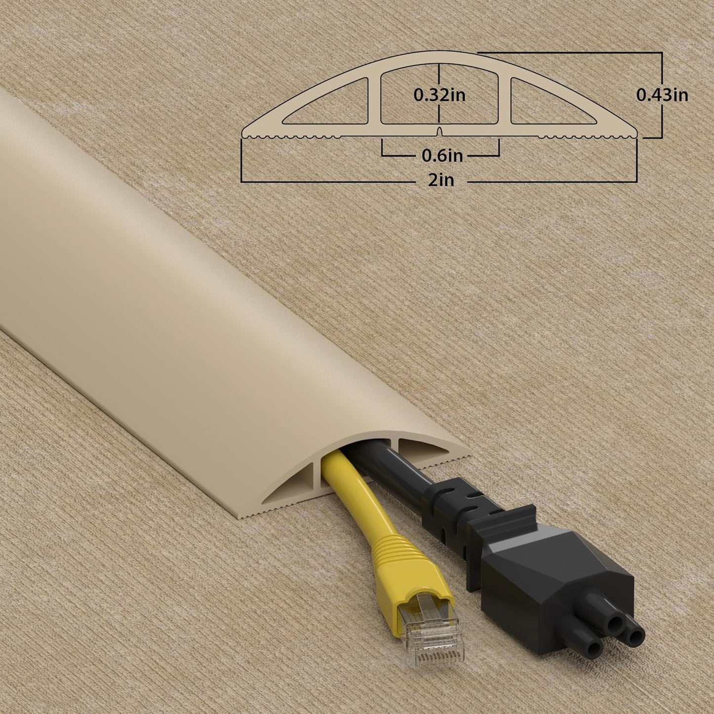 ZhiYo 6ft Cord Hider Floor, Soft PVC Cord Covers for Wires on Floor, Wire Cover to Hide Extension Cords, Cable Cover Protect Cords & Prevent Trips, Cable Cavity: W0.6in x H0.32in, Ivory