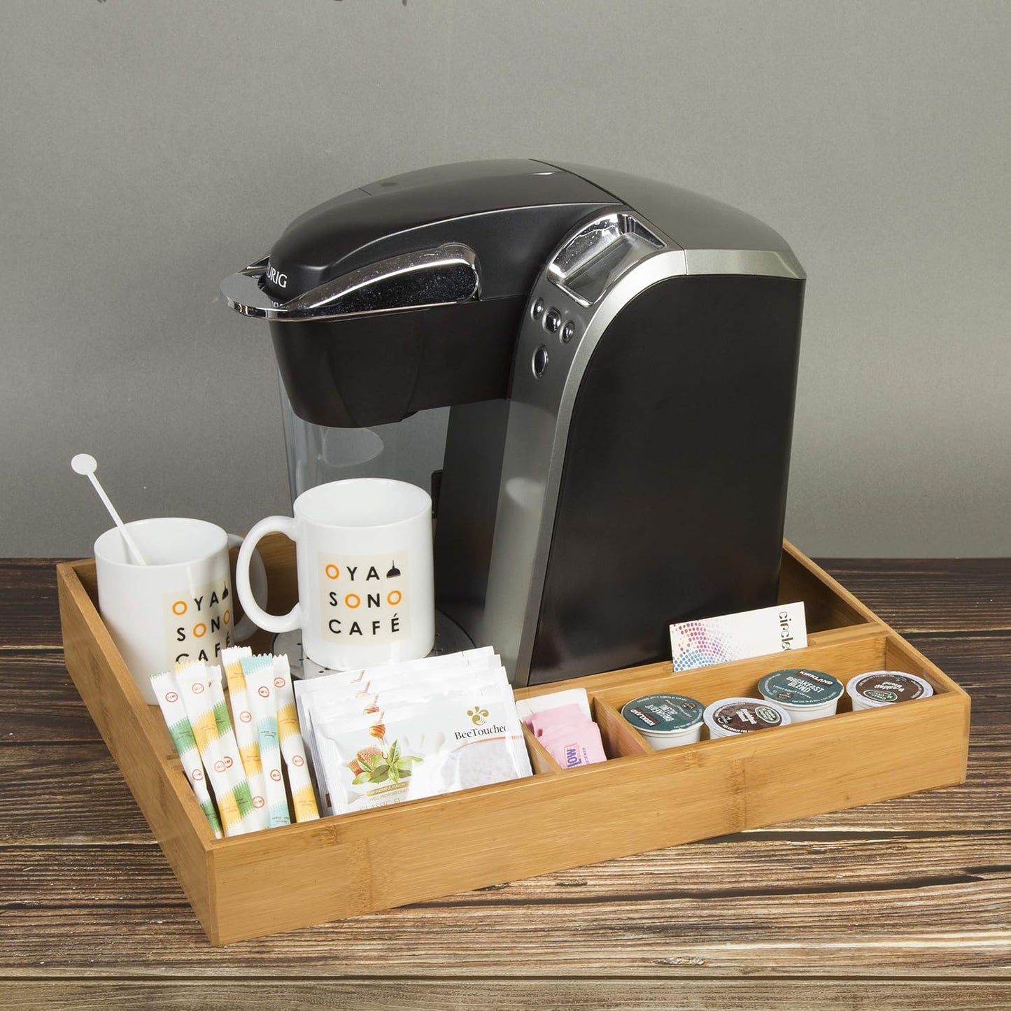 Natural Bamboo Coffee Station Organizer Tray – Multipurpose Storage for Coffee Accessories, Tea, and Condiments – Ideal for Kitchen Countertops, Restaurants & Buffet Stations (15” x 18.3”)