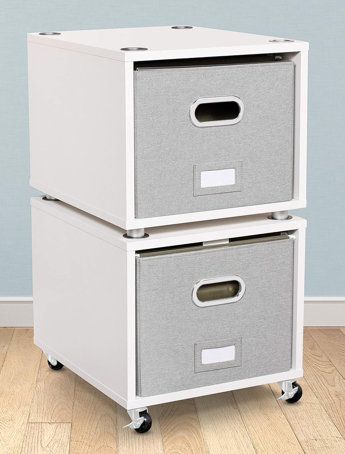 BIRDROCK HOME Rolling File Cabinet – Decorative Storage Shelf w/Removable Bins, Handles, and Wheels – Organize Files, Books, Toys, Under Desk Office Solution, Modern Design - 1 Lateral Drawer, White