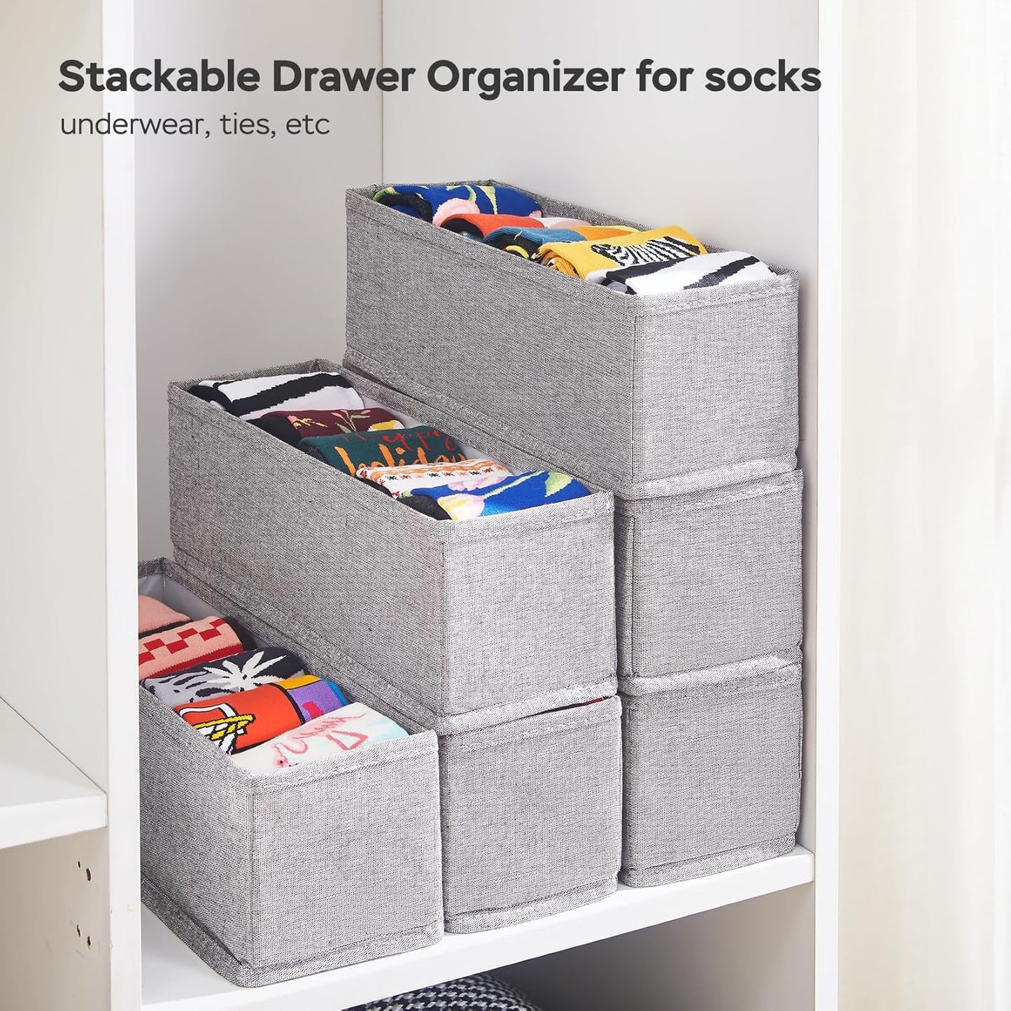 MURRI&MURRDI Mini Foldable Clothes Drawer Organizer 6 Pcs, Narrow Fabric Drawer Organizer for Nursery, Small Dresser Storage Bins for Clothing Sock Underwear Bra Belt Tie Scarves, Gray