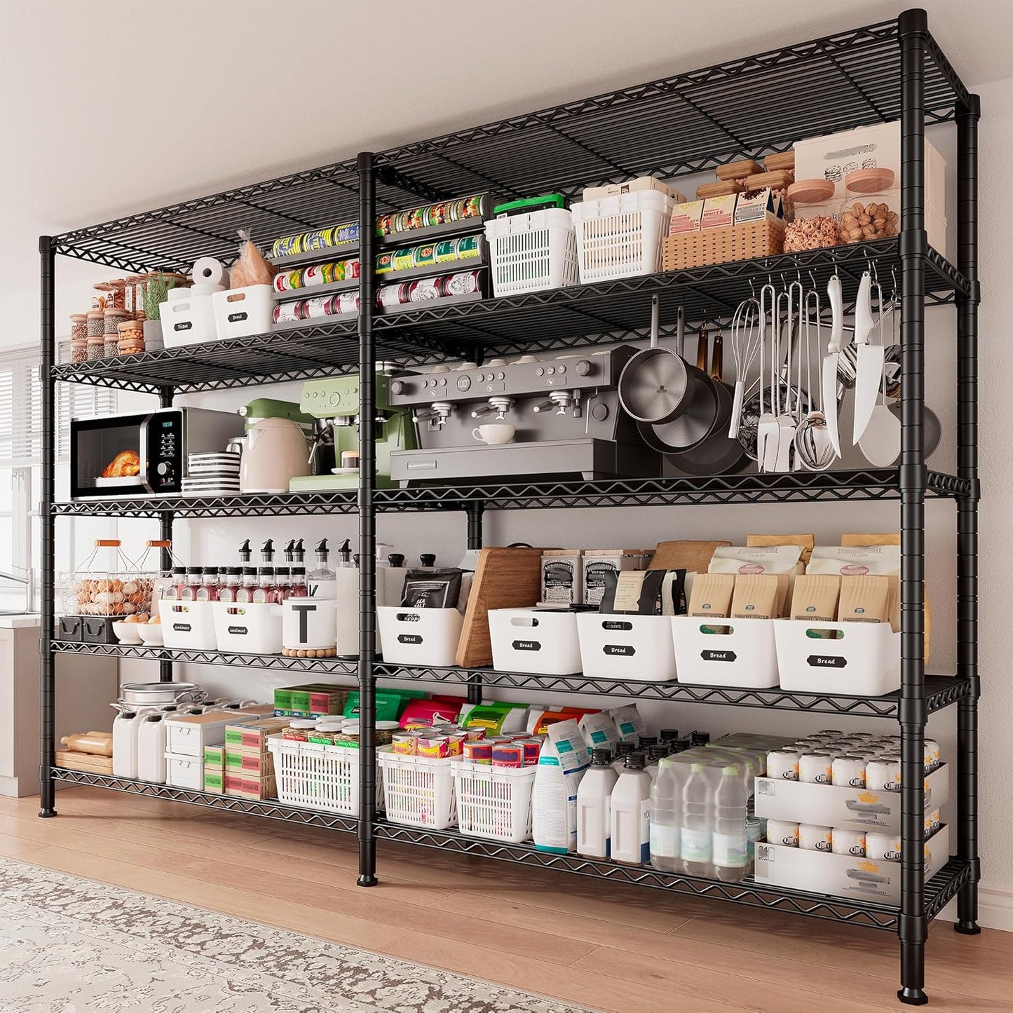 REIBII 70" W Storage Shelves Load 1600LBS,Metal Shelving 5-Tier Wire Shelving Unit Garage Shelving for Storage Adjustable Metal Shelves for Pantry Kitchen Garage Commercial, 70" W*15.8" D*72.4" H