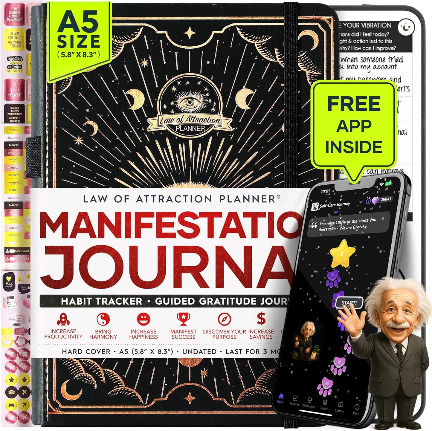 Law of Attraction Life & Goal Planner - A 90 Day Journey Creating Your Dream Life - Personal Gratitude Journal, Week Success Planner, Vision Board & Organizer + Planner Stickers, Undated