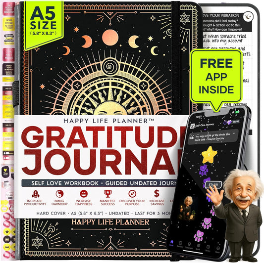 Gratitude Journal for Women & Men - 5 Minute Self Care Journal | 90-Day Undated Daily Planner for Positivity, Affirmations & Manifestation | Guided Mindfulness, Reflection | Vision Board + Stickers