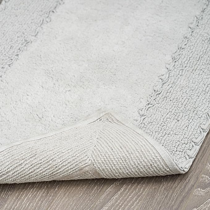 Laura Ashley Ruffle Border 100% Cotton Bath Rug Set, Light Grey, 17" x 24"/ 20" x 32"