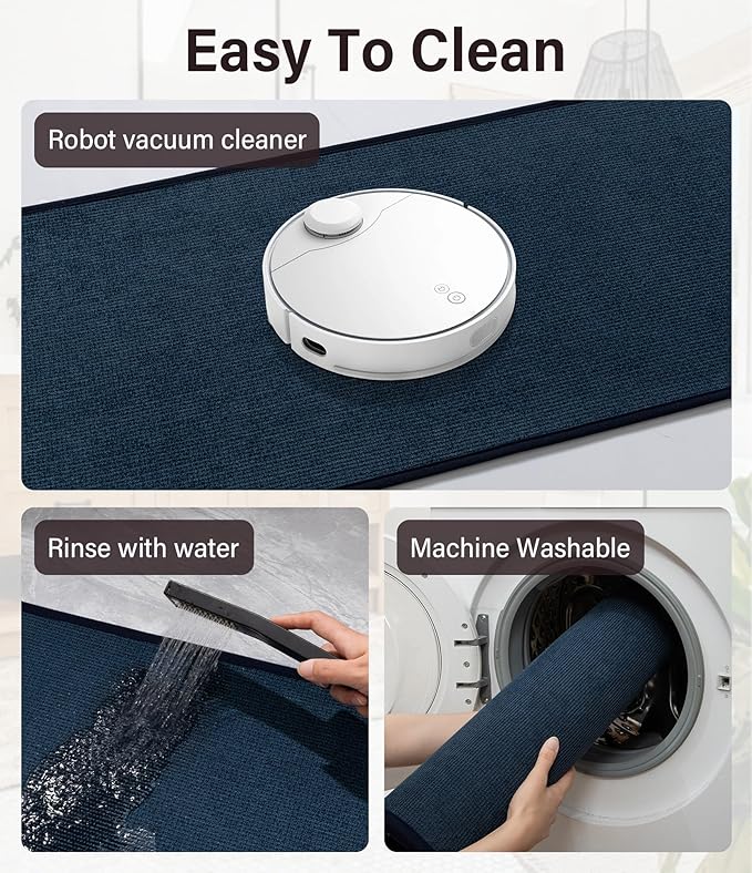 YIHOUSE Bathroom Rugs Mat 16x32, Non Slip Quick Dry Bath Mats for Bathroom Absorbent Ultra Thin Bath Rugs Machine Washable Fit Under Door for Sink, Cabinet, Laundry (Dark Blue, 16"x32")