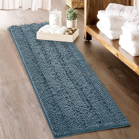 KGORGE Bath Mat for Bathroom - Super Soft Shower Rug Washable Absorbent Non-Slip Quick Drying Chenile Bathtub Floor Carpet, Arctic Blue, 70" x 24", 1 Piece