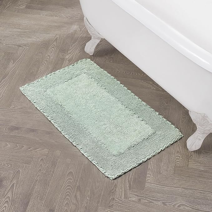 Laura Ashley Ruffle Border 100% Cotton Bath Rug, Green, 20"x 34"