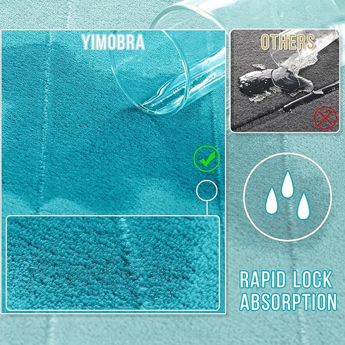 Yimobra Memory Foam Bath Mat, Super Soft Absorbent Bathroom Rug Non Slip, Quick Dry, Machine Washable Floor Carpet for Tub Shower, Home Decor Accessories, 24x17, Lake Blue