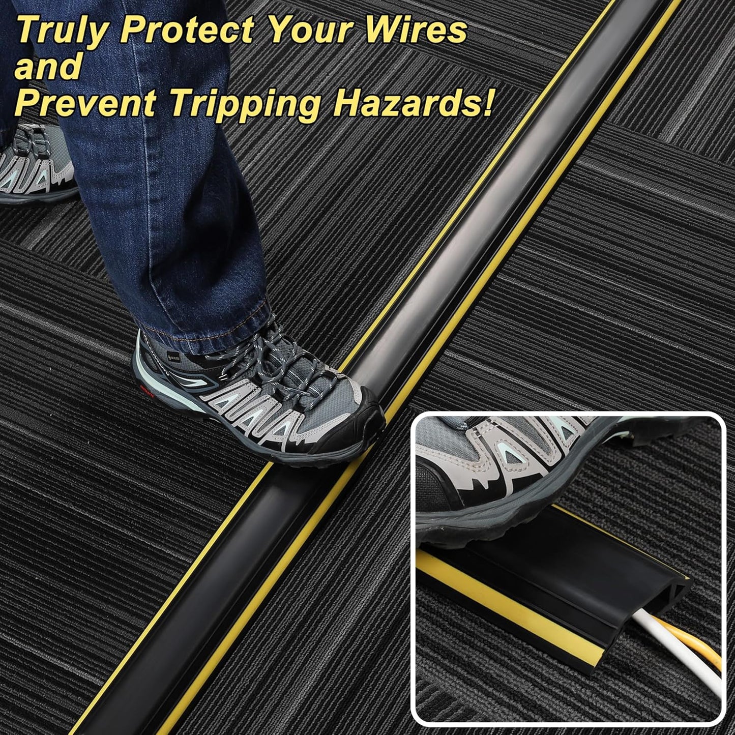 ZhiYo 4ft Cord Covers for Wires on Floor, Heavy Duty Cord Hider Floor Wire Covers for Cords, Cable Protector Protect Cords, Prevent Cable Trips, for Home Office or Outdoor
