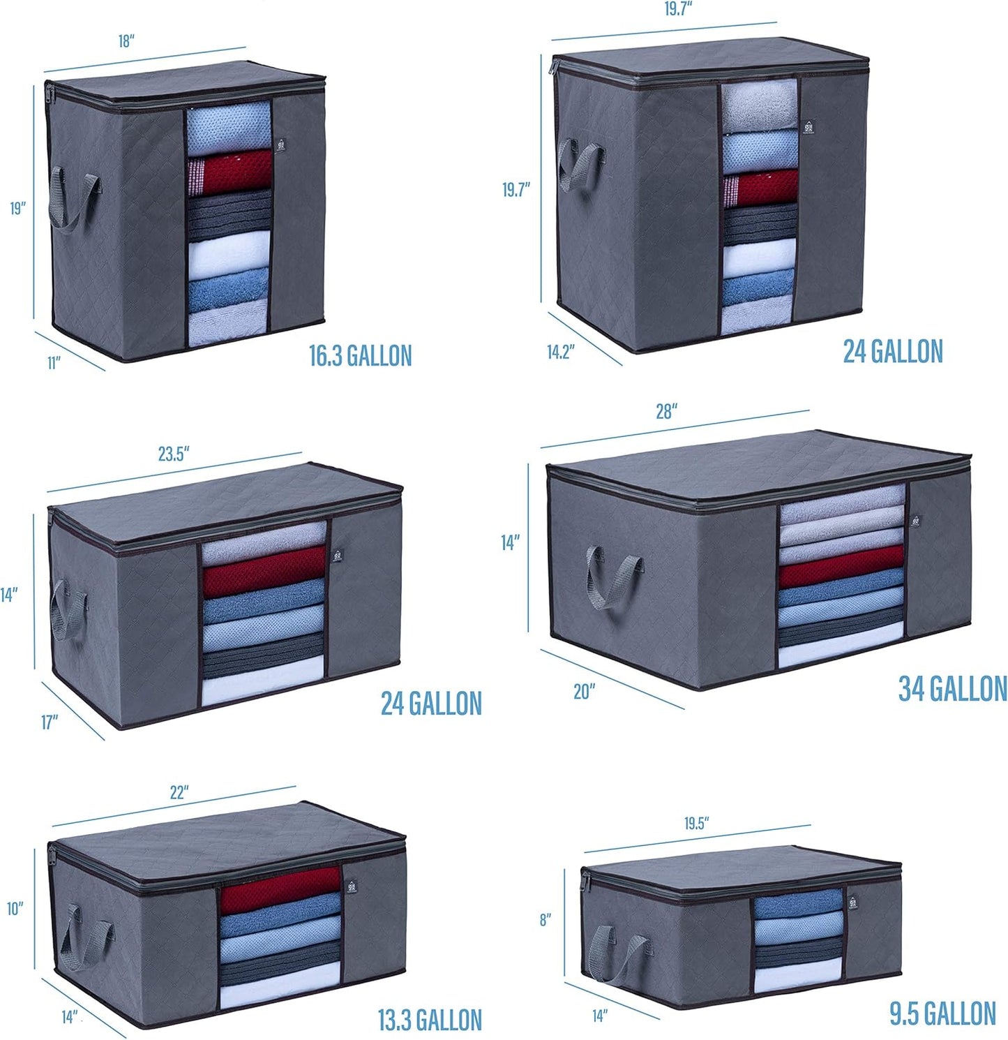 VENO 3 Pack Oversize Clothes Storage Bag Organizer with Reinforced Handle Thick Fabric for Comforters, Blankets, Bedding, Foldable with Sturdy Zipper, Clear Window, Grey, Reusable (34 Gallon)