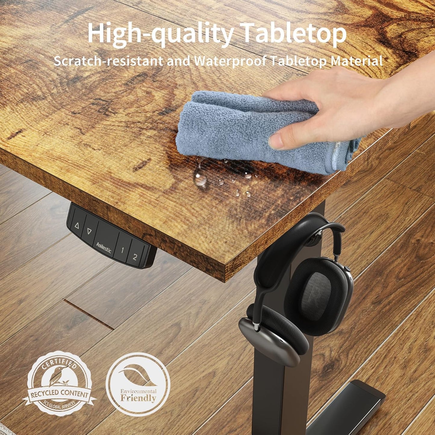 Agilestic Electric Standing Desk, 55 x 24 Inches Height Adjustable Desk, Sit Stand up for Work Office Home, Ergonomic Rising Computer Table with Memory Preset, Rustic Brown