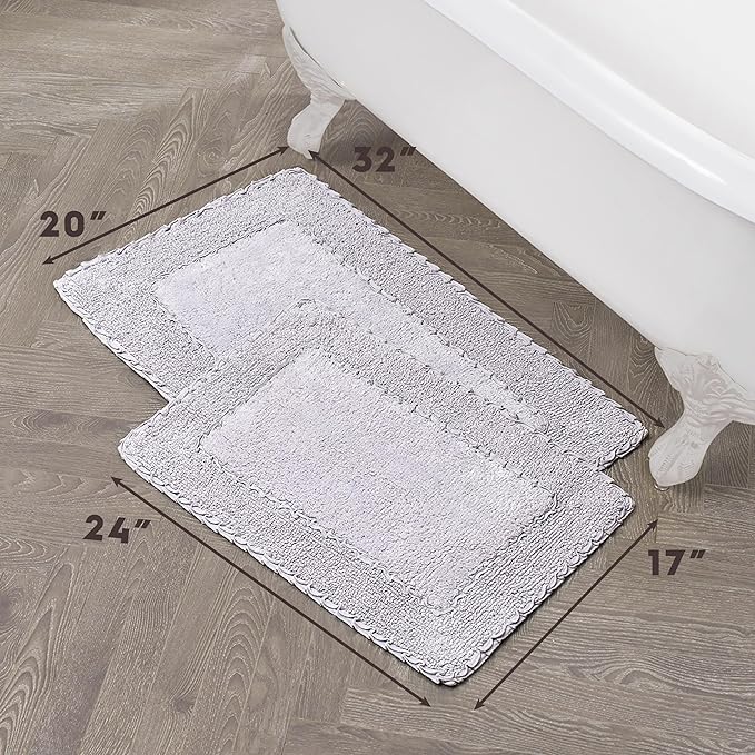 Laura Ashley Ruffle Border 100% Cotton Bath Rug Set, Purple, 17" x 24"/ 20" x 32"