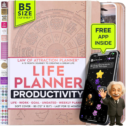 Law of Attraction Planner – Undated Hourly, Weekly & Monthly Goal Setting Planner, 12-Month to Increase Productivity | Life & Gratitude Journal, Include Foldable Vision Board, Gift Box & Stickers