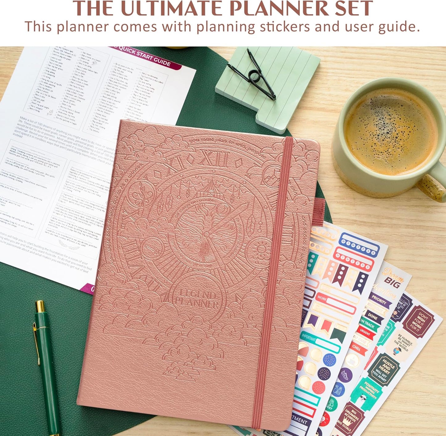 Legend Planner PRO Dated Jan 2026-Jan 2027 – Deluxe Weekly & Daily Organizer with Time Slots. Appointment Book Journal for Work & Time Management, A4 Hardcover (Rose Gold)